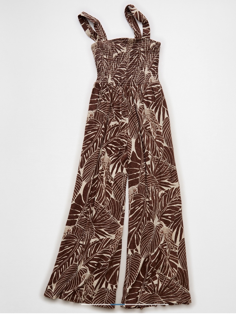 NWT AE Smocked Women’s Brown Printed Wide-Leg Jumpsuit - Picture 3 of 9